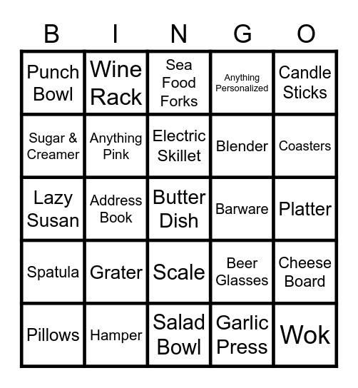 Alexa's Bridal Shower Bingo Card