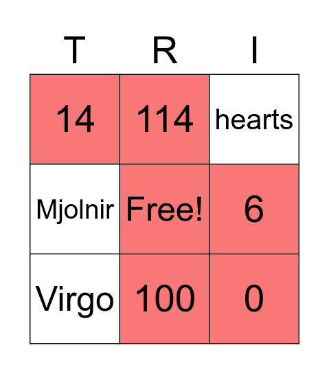 Silicon Tringo Bingo Card