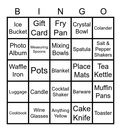 Alexa's Bridal Shower Bingo Card