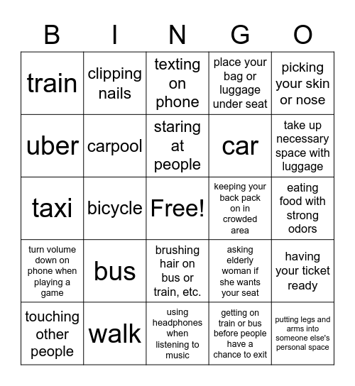 Getting to Work - types and etiquette Bingo Card