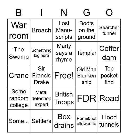 Oak Island BINGO Card