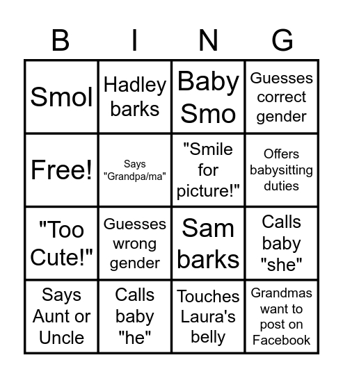 Baby Bing Bingo Card