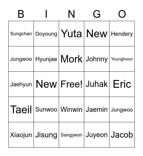 Round One! NCT × The Boyz Bingo Card