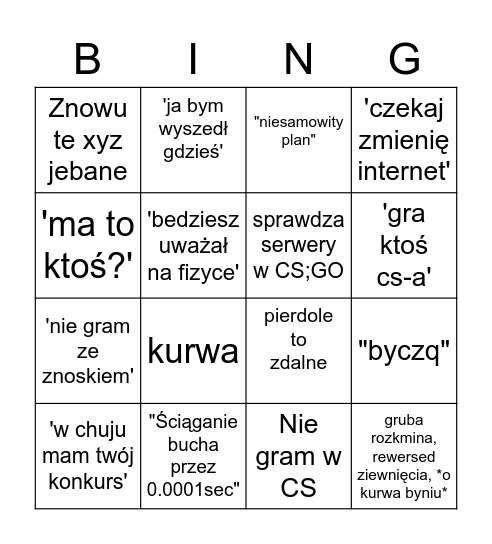 Bachur's bingo Card