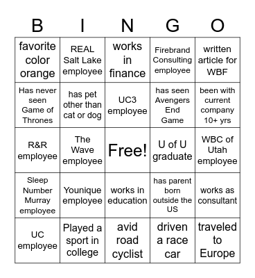 Networking Bingo Card