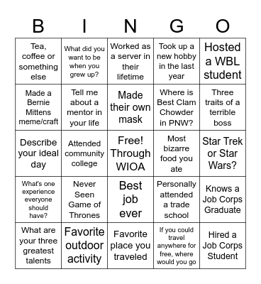 CWC Networking, ask others & mark off Bingo Card