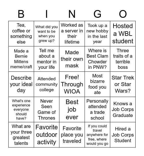 CWC Networking, ask others & mark off Bingo Card