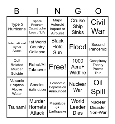 2020 Apocalypse Bingo Card