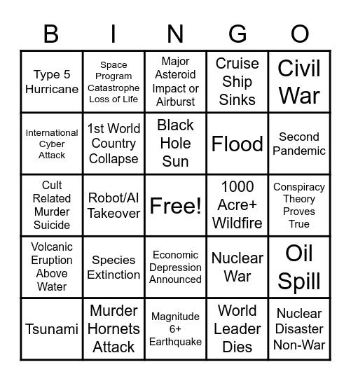 2020 Apocalypse Bingo Card