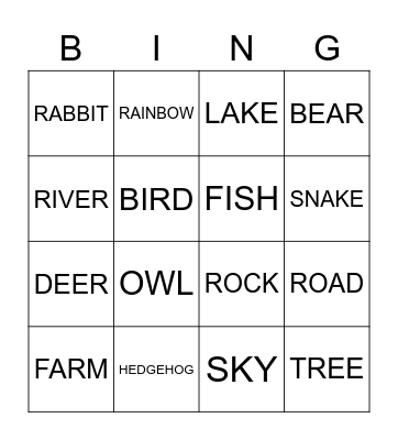 NATURE AND ANIMALS Bingo Card