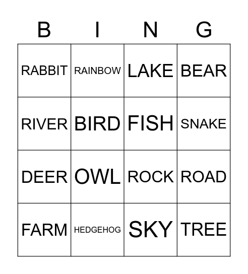 NATURE AND ANIMALS Bingo Card