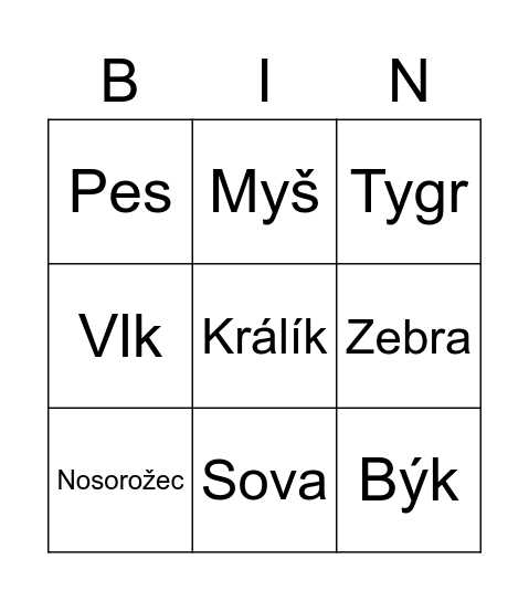 Zvířata - berušky Bingo Card