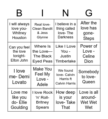 Valentines Special Bingo Card