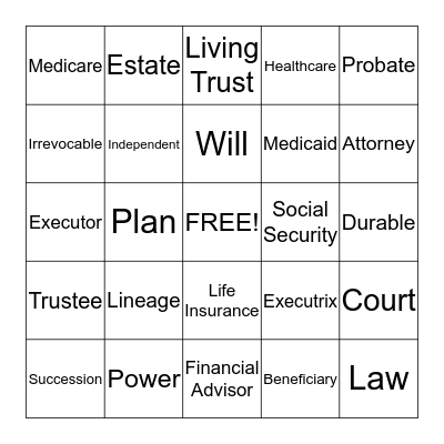 LINEAGE LAW BINGO Card