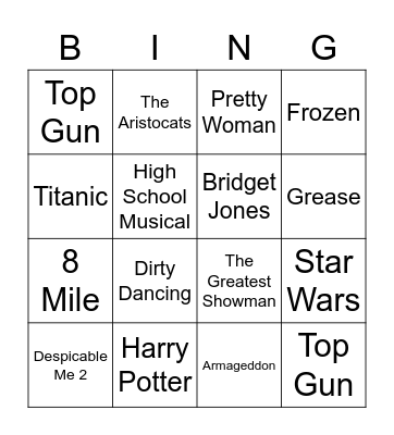 Songs featured in these films Bingo Card