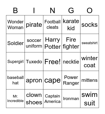 Clothing and Costumes Bingo Card