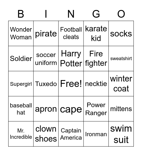 Clothing and Costumes Bingo Card