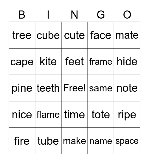 Long Vowel Bingo Card