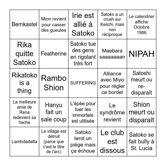 Higurashi Gou 19-24 Bingo Card