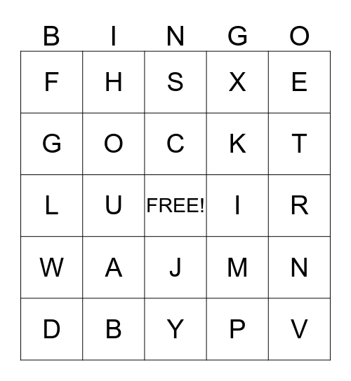BINGO ALPHABET Bingo Card