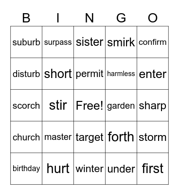 Bossy-R Bingo Card