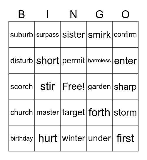 Bossy-R Bingo Card