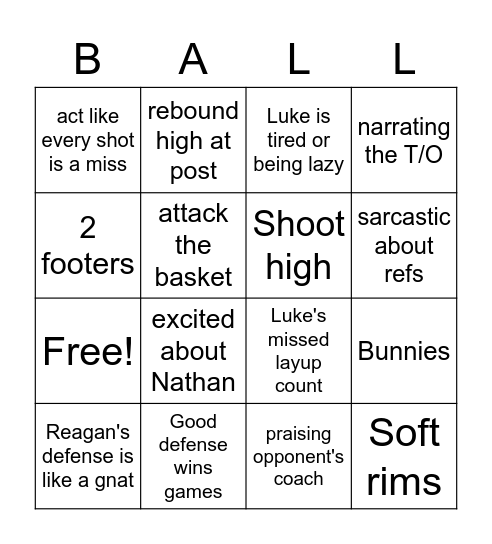 Knight's Baller Bingo Card