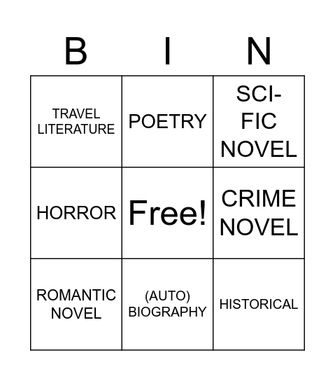 SHORT STORIES Bingo Card