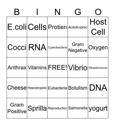 Do You Know Your Bacterias/Viruses Bingo Card
