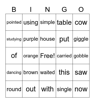 Word Study Bingo Card