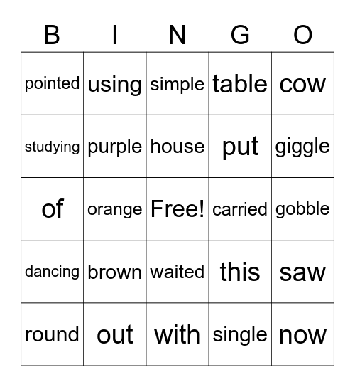 Word Study Bingo Card