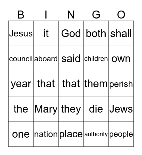 John 11:45-54-The Plot to Kill Jesus Bingo Card