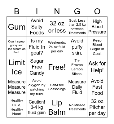 Fluid & Heart Bingo Card