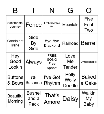 February Music Bingo Card