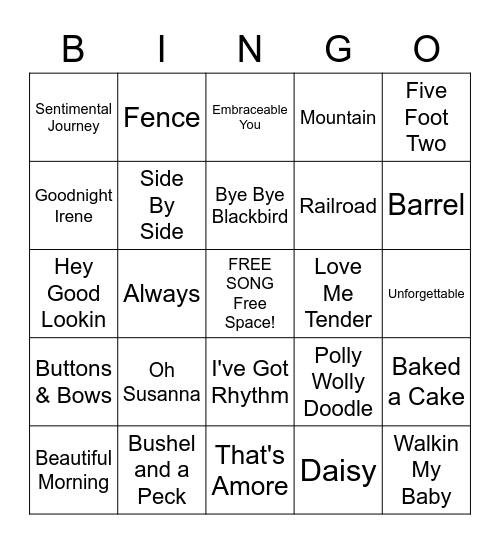 February Music Bingo Card