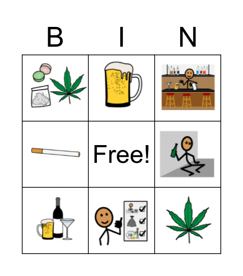 Drugs, Alcohol, and Tobacco Bingo Card