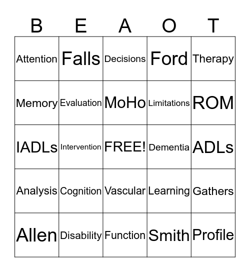OT Bingo Card