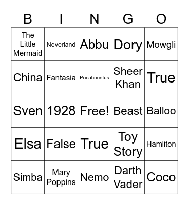 Disney Bingo Card