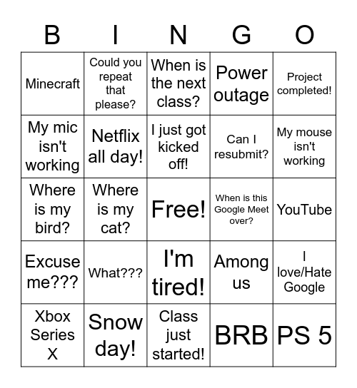 Technology Comments Bingo Card