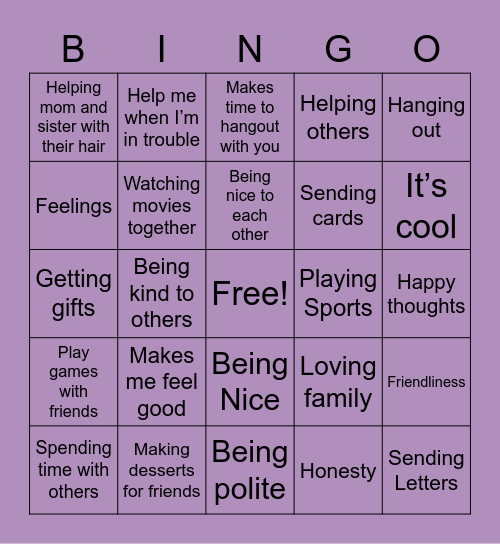 Kindness & Friendship Bingo Card