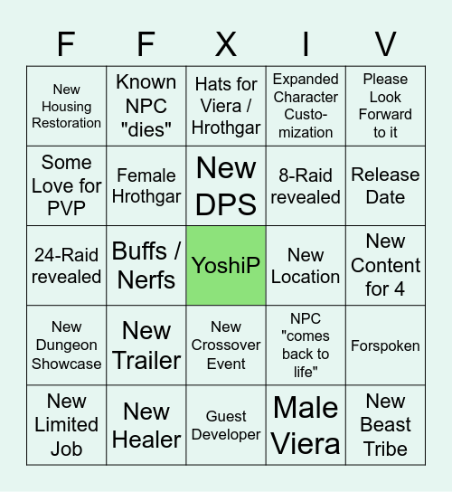 FFXIV Annoucment 06.02.2021 Bingo Card