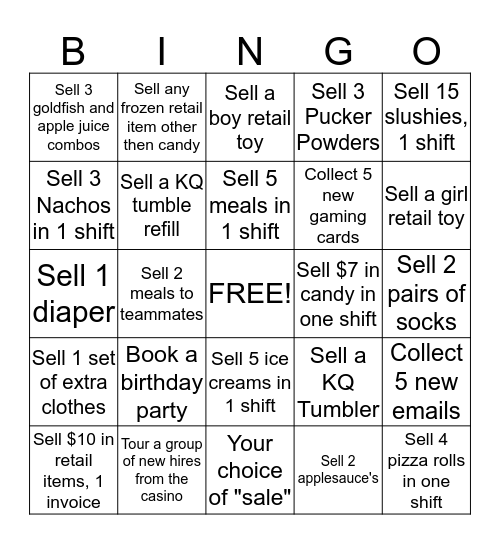 Come "sale" away KQ style Bingo Card