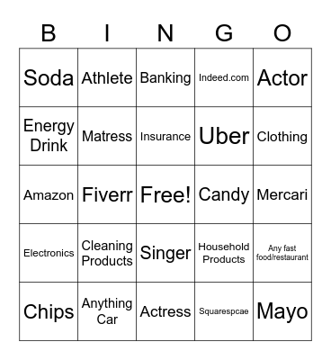 Super Bowl 2021 Bingo Card