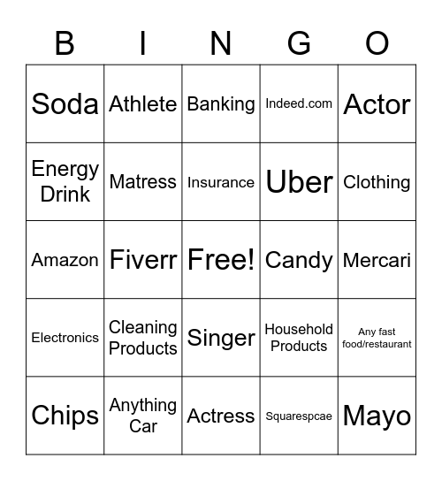 Super Bowl 2021 Bingo Card