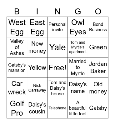 Gatsby Review Bingo Card