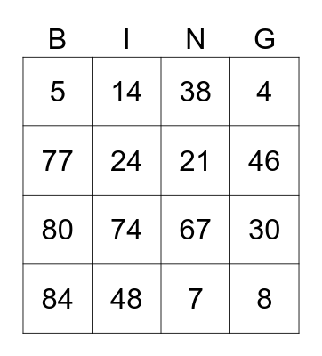 OINK! Place Value Game 1-99 Bingo Card