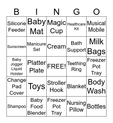 Jaz's Baby Shower Bingo Card