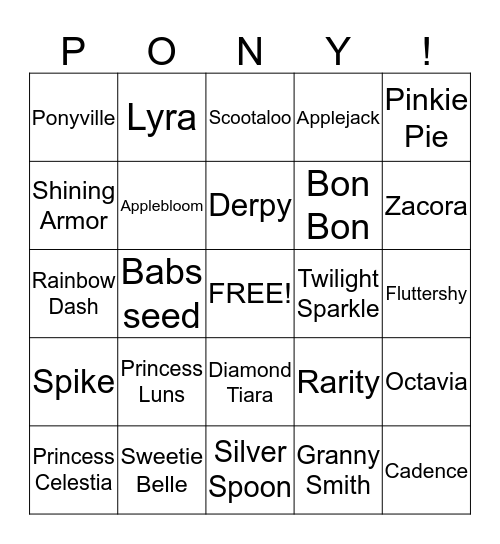 My Little Pony Bingo Card