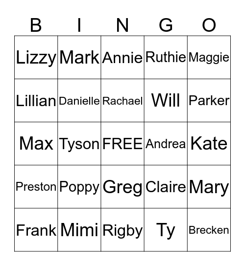 Family Bingo Card