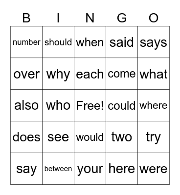 Trick Words Unit 9 Bingo Card